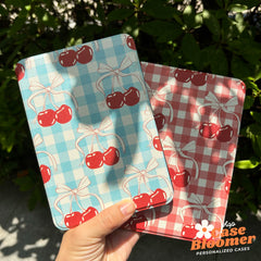 Cute Cherry Blue Checkerboard iPad case, Free Personalization