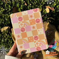 Custom Name Smiley Checkerboard iPad case, Free Personalization