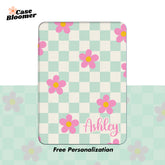 Cute Checkerboard Pink Flowers Kindle Case, Kobo, Free Personalization