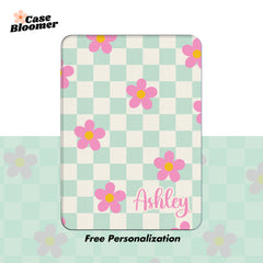 Cute Checkerboard Pink Flowers Kindle Case, Kobo, Free Personalization