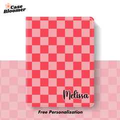 Custom Name Pink Checkerboard Summer Groovy iPad case, Free Personalization