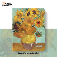 Custom Name Van Gogh Sunflowers Oil Painting iPad case, Free Personalization