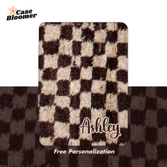 Chocolate Checkerboard Fuzzy Kindle Case, Kobo, Free Personalization