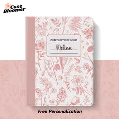 Custom Pink Floral Composition Book iPad case, Free Personalization