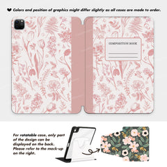 Custom Pink Floral Composition Book iPad case, Free Personalization