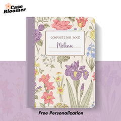 Custom Name Summer Flowers Composition Book iPad case, Free Personalization