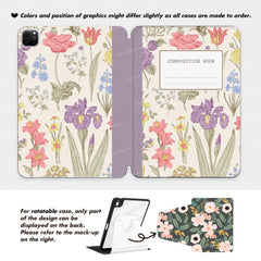 Custom Name Summer Flowers Composition Book iPad case, Free Personalization