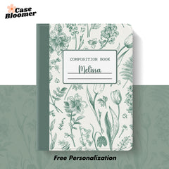 Custom Name Green Botanical Composition Book iPad case, Free Personalization