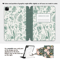 Custom Name Green Botanical Composition Book iPad case, Free Personalization