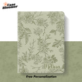 Custom Name Green Botanical Aesthetic iPad case, Free Personalization