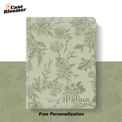 Custom Name Green Botanical Aesthetic iPad case, Free Personalization