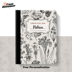 Custom Name Vintage Botanical Composition Book iPad case, Free Personalization