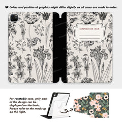 Custom Name Vintage Botanical Composition Book iPad case, Free Personalization