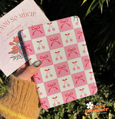 Personalized Cherry Ribbons Checkerboard iPad case, Free Personalization