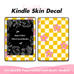 Cute Floral Yellow Checkerboard Kindle Skin Vinyl WRAP Amazon Kindle Paperwhite Decal