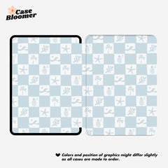 Blue Checkerboard Summer Ocean Kindle Case, Kobo Case, Free Personalization