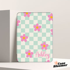 Cute Checkerboard Pink Flowers Kindle Case, Kobo, Free Personalization