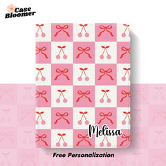 Personalized Cherry Ribbons Checkerboard iPad case, Free Personalization