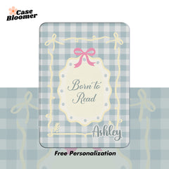 Born to Read Green Checkerboard Kindle Case, Kobo Case, Free Personalization