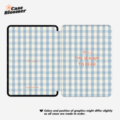 Blue Cozy Checkerboard Kindle Case, Kobo Case, Free Personalization